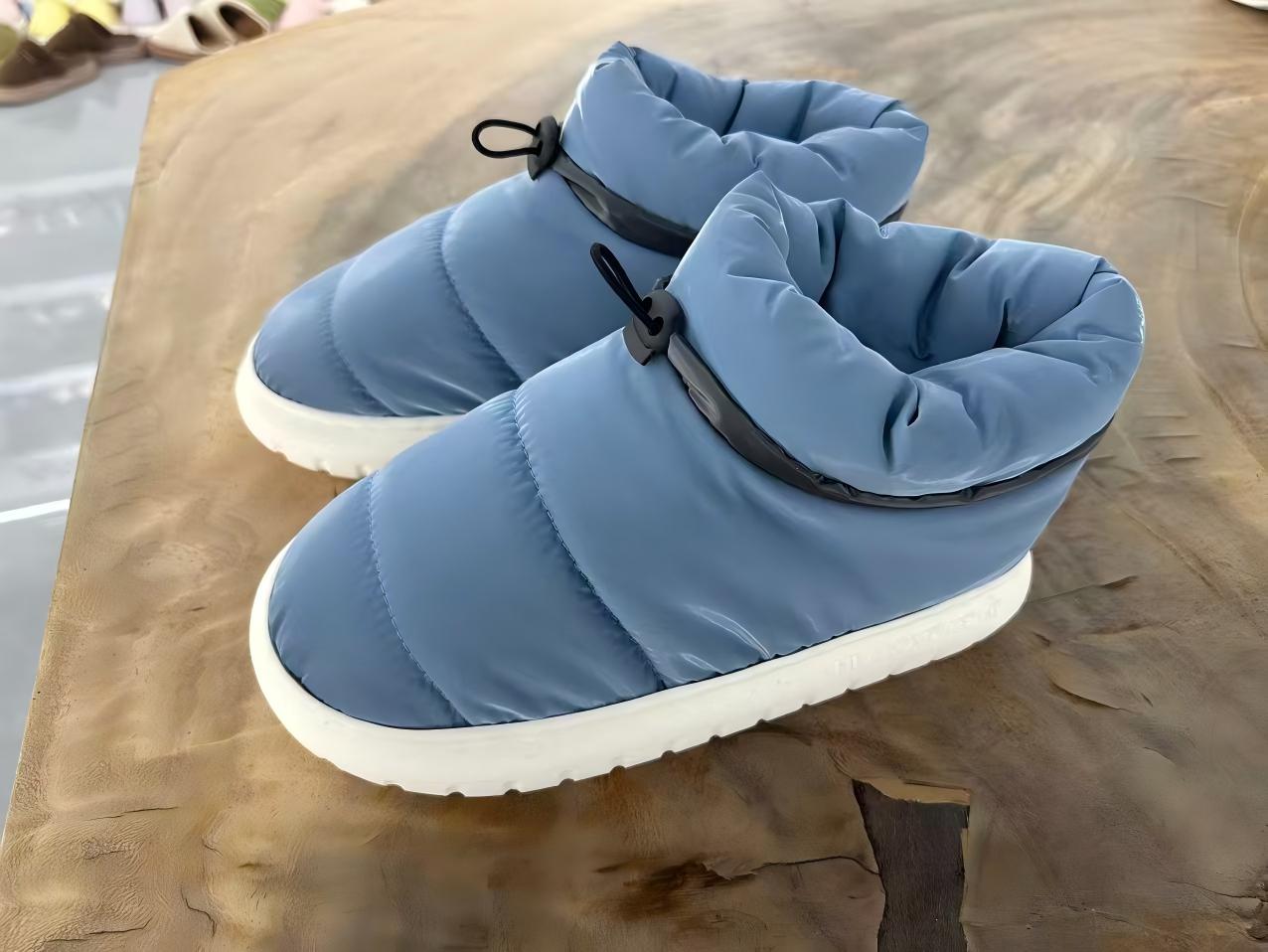 Pantuflas de algodón antideslizantes impermeables con relleno de plumón